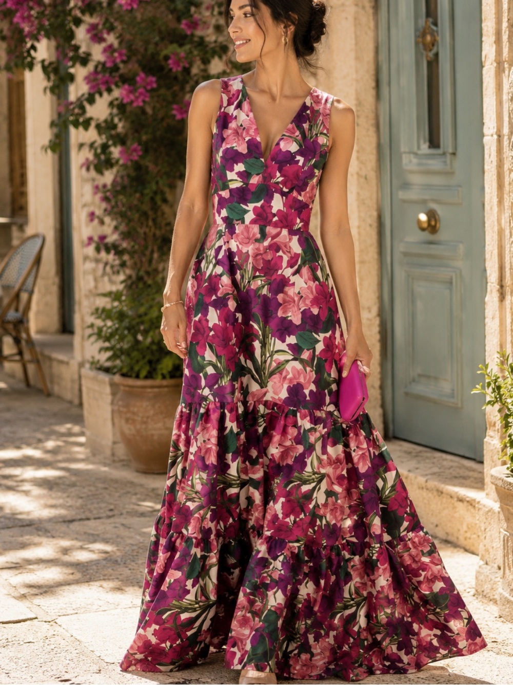 ✨NEW✨SACHIN BABI Rori Floral Tiered Gown in CASA BLANC Mikado Maxi Dress